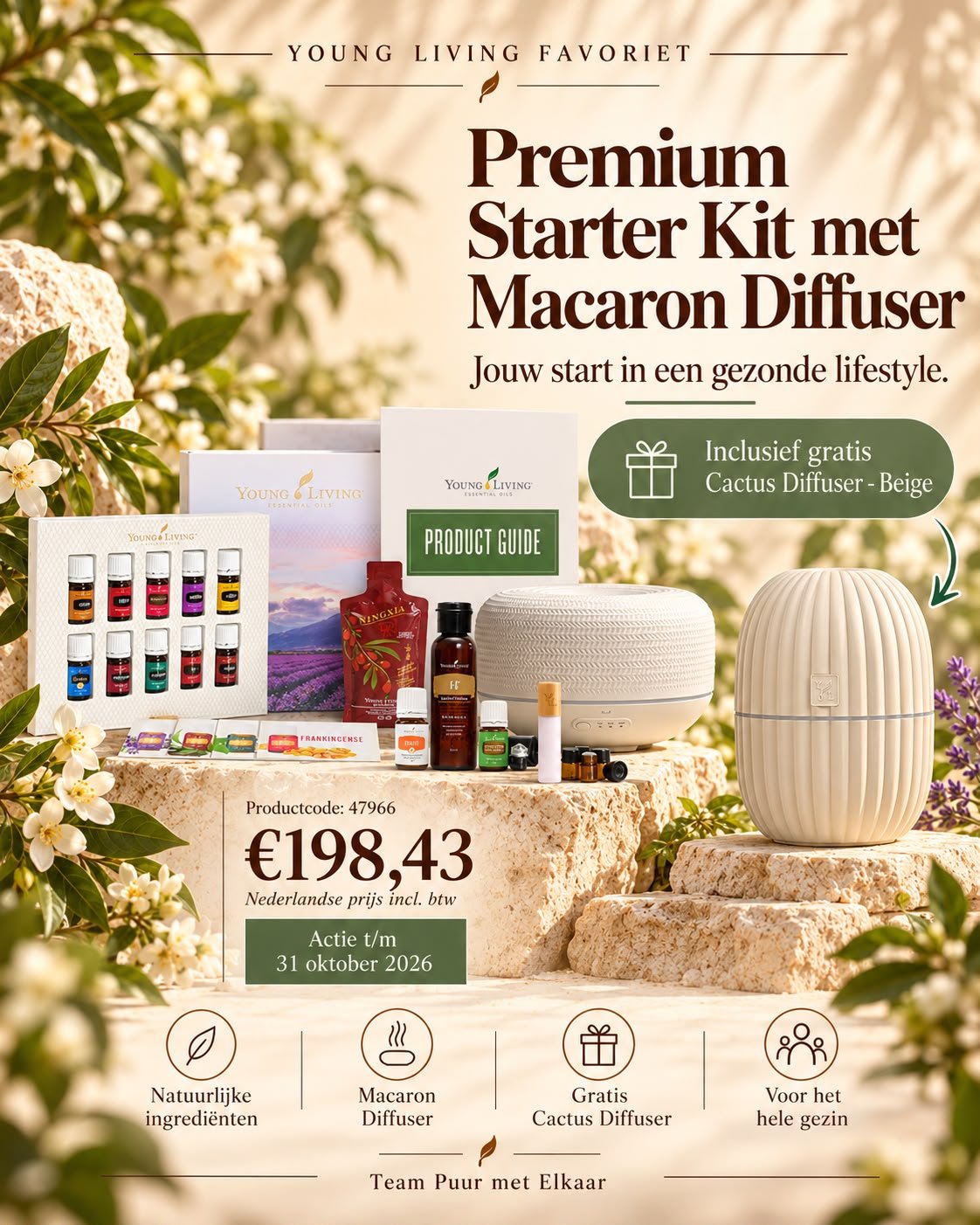 Starterkit met Macaron diffuser met gratis cactus diffuser beige en meer... - Afbeelding 2